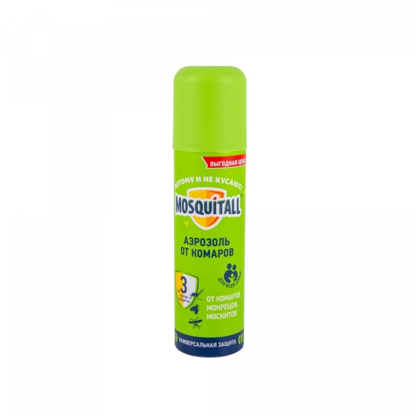 Репеллент MOSQUITALL "Универсальная защита", от комаров, аэрозоль, 150 мл, 46 50056 49061 2 НШ (07-062)