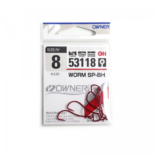 Крючок OWNER Worm SP-BH bloody red №8 7шт, 53118-08