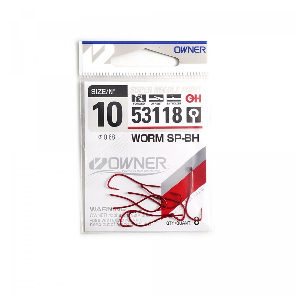Крючок OWNER Worm SP-BH bloody red №10 8шт, 53118-10