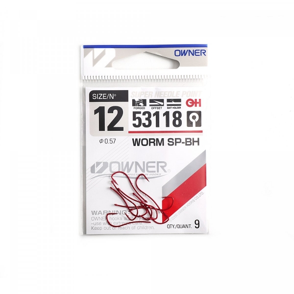 Крючок OWNER Worm SP-BH bloody red №12 9шт, 53118-12