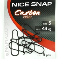 Карабин для рыбалки Namazu Pro NICE SNAP, цв. Carbon, р. 5, test-43 кг (уп. 5 шт.) арт. NP-FT-NS5C