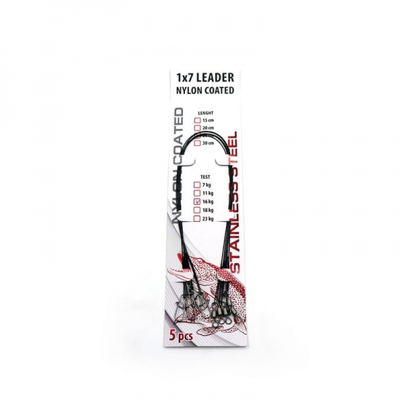 Поводок стальной NAMAZU Leader 1х7 Nylon Coated Black, d-0,30 мм, L-25 см, test- 11 кг (уп. 5 шт.), N-17LSB30-25L