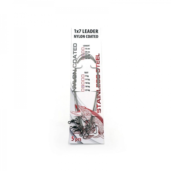 Поводок стальной NAMAZU Leader 1х7 Nylon Coated, d-0,24 мм, L-25 см, test- 7 кг (уп. 5 шт.), N-17LSN24-25L