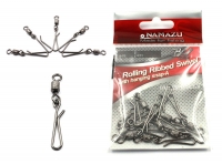 Вертлюг с форелевой заст. Namazu ROLLING RIBBED SWIVEL WITH HANGING SNAP-A, цв. BN, р. 6, test-19 кг, N-FT-RSHSA6