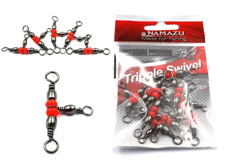 Вертлюг тройной Namazu TRIPPLE SWIVEL, латунь, цв. BN, р. 14 х 16, test-8 кг (уп.10 шт), N-FT-TS14