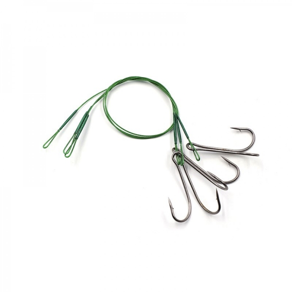 Поводок стальной NAMAZU Leader 1х7 Nylon Coated Green, d-0,33 мм, L-20 см, с двойным крючком 7826 Do, N-LS33-20D1L