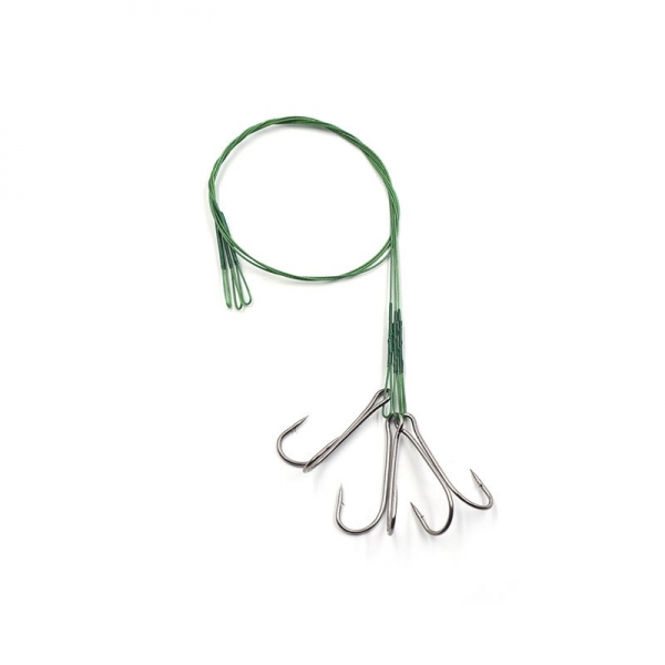 Поводок стальной NAMAZU Leader 1х7 Nylon Coated Green, d-0,33 мм, L-30 см, с двойным крючком 7826 Do, N-LS33-30D1L