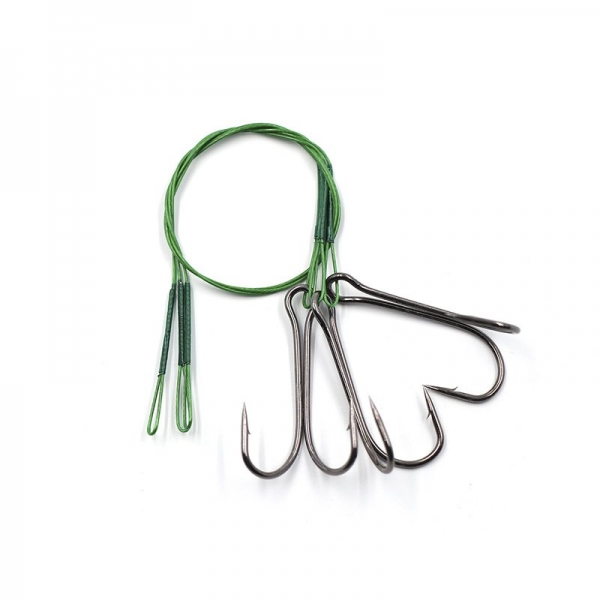 Поводок стальной NAMAZU Leader 1х7 Nylon Coated Green, d-0,39 мм, L-20 см, с двойным крючком 7826 Do, N-LS39-20D1/0L