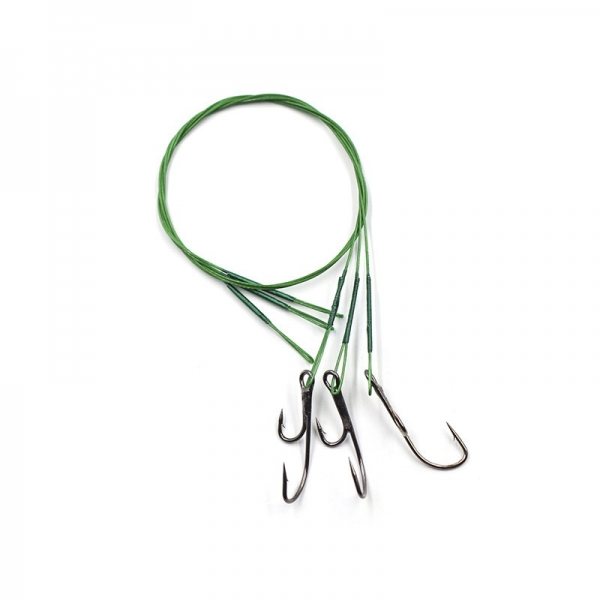 Поводок стальной NAMAZU Leader 1х7 Nylon Coated Green, d-0,39 мм, L-30 см, с живцовым крючком 4715 D, N-LS39-30DR1L