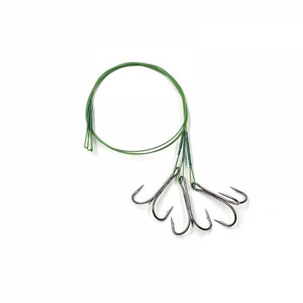 Поводок стальной NAMAZU Leader 1х7 Nylon Coated Green, d-0,39 мм, L-30 см, с тройным крючком 35647 R, N-LS39-30TR2L