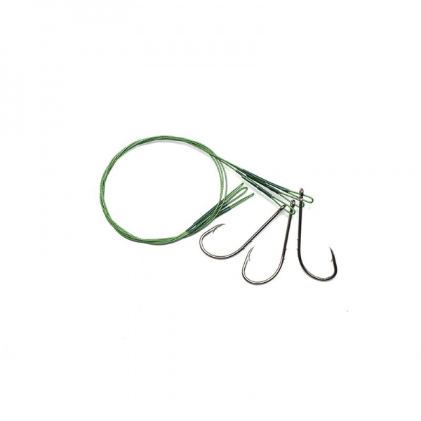 Поводок стальной NAMAZU Leader 1х7 Nylon Coated Green, d-0,42 мм, L-30 см, с одинарным крючком 92247, N-LS42-30BH1/0L