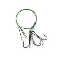 Поводок стальной NAMAZU Leader 1х7 Nylon Coated Green, d-0,42 мм, L-30 см, с двойным крючком 7826 Do, N-LS42-30D2/0L