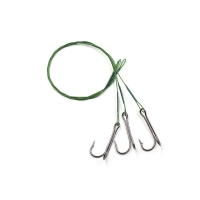 Поводок стальной NAMAZU Leader 1х7 Nylon Coated Green, d-0,42 мм, L-40 см, с двойным крючком 7826 Do, N-LS42-40D1/0L