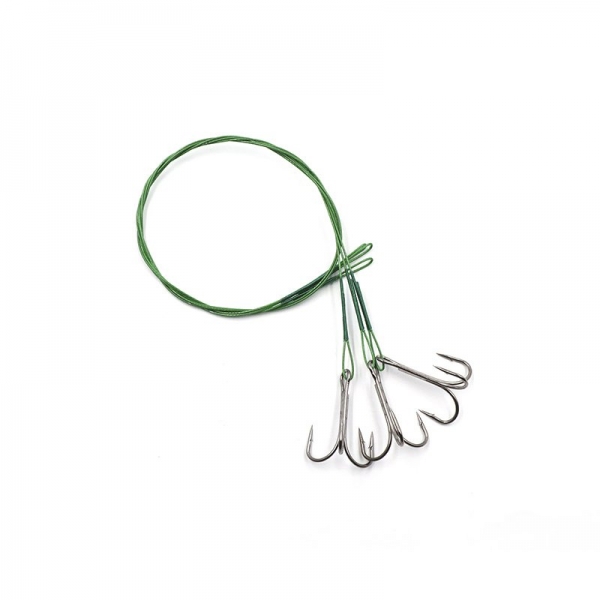 Поводок стальной NAMAZU Leader 1х7 Nylon Coated Green, d-0,42 мм, L-40 см, с тройным крючком 35647 R, N-LS42-40TR2L