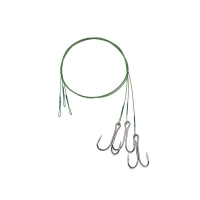 Поводок стальной NAMAZU Leader 1х7 Nylon Coated Green, d-0,48 мм, L-50 см, с двойным крючком 7826 Do, N-LS48-50D3/0L