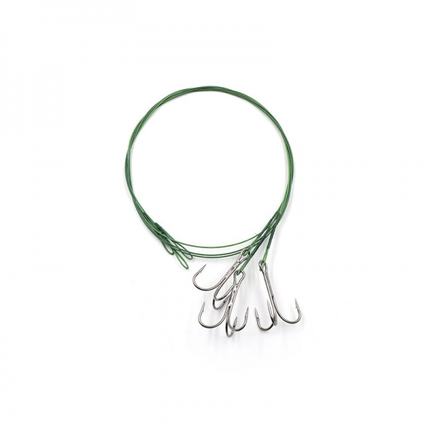 Поводок стальной NAMAZU Leader 1х7 Nylon Coated Green, d-0,48 мм, L-50 см, с тройным крючком 35647 R, N-LS48-50TR1L