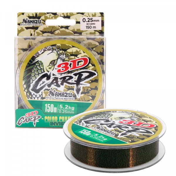 Леска Namazu 3D Carp, L-150 м, d-0,25 мм, test-5,2 кг, 3D Camo, N3DC150-0,25