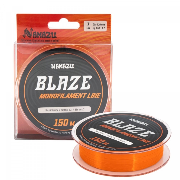 Леска Namazu Blaze, L-150 м, d-0,20 мм, test-3,2 кг, оранжевая, NB150-0,20