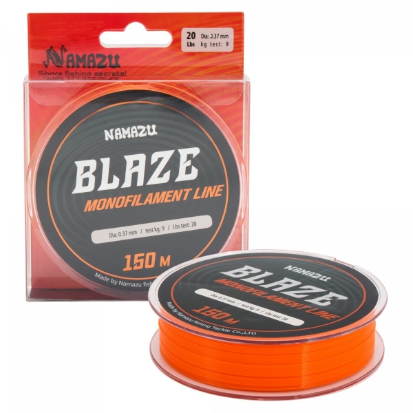 Леска Namazu Blaze, L-150 м, d-0,37 мм, test-9 кг, оранжевая, NB150-0,37