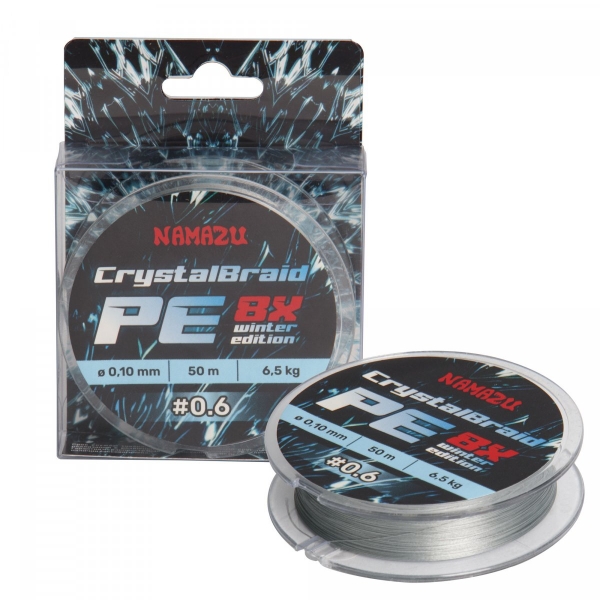 Шнур плетеный Namazu CrystalBraid PE 8Х, #0.6, L-50 м, d-0,10 мм, test-6,5 кг, серый, NCB50-0.6
