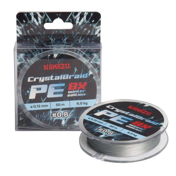 Шнур плетеный Namazu CrystalBraid PE 8Х, #0.8, L-50 м, d-0,12 мм, test-8 кг, серый, NCB50-0.8