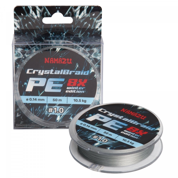 Шнур плетеный Namazu CrystalBraid PE 8Х, #1.0, L-50 м, d-0,14 мм, test-10,5 кг, серый, NCB50-1.0