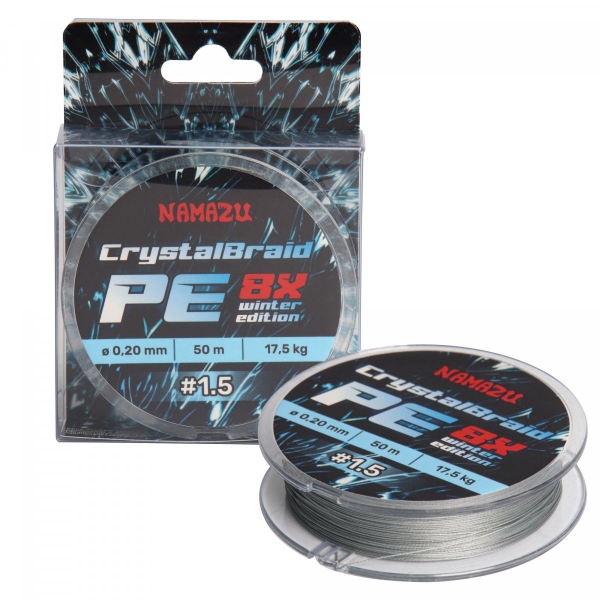 Шнур плетеный Namazu CrystalBraid PE 8Х, #1.5, L-50 м, d-0,20 мм, test-17,5 кг, серый, NCB50-1.5