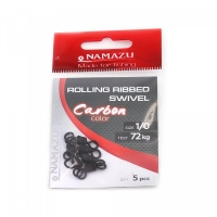 Вертлюг Namazu Pro ROLLING RIBBED SWIVEL, латунь, цв. Carbon, р. 1/0, test-72 кг (уп. 5 шт.), NP-FT-RRS1/0C