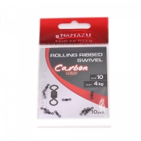 Вертлюг Namazu Pro ROLLING RIBBED SWIVEL, латунь, цв. Carbon, р. 10, test-4 кг (уп. 10 шт.), NP-FT-RRS10C