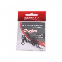 Вертлюг Namazu Pro ROLLING RIBBED SWIVEL, латунь, цв. Carbon, р. 2/0, test-91 кг (уп. 5 шт.), NP-FT-RRS2/0C