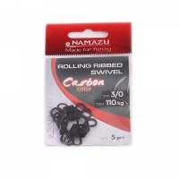 Вертлюг Namazu Pro ROLLING RIBBED SWIVEL, латунь, цв. Carbon, р. 3/0, test-110 кг (уп. 5 шт.), NP-FT-RRS3/0C
