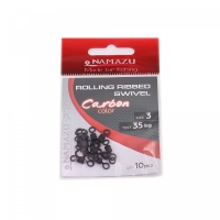 Вертлюг Namazu Pro ROLLING RIBBED SWIVEL, латунь, цв. Carbon, р. 3, test-35 кг (уп. 10 шт.), NP-FT-RRS3C