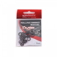 Вертлюг Namazu Pro ROLLING RIBBED SWIVEL, латунь, цв. Carbon, р. 4/0, test-125 кг (уп. 5 шт.), NP-FT-RRS4/0C