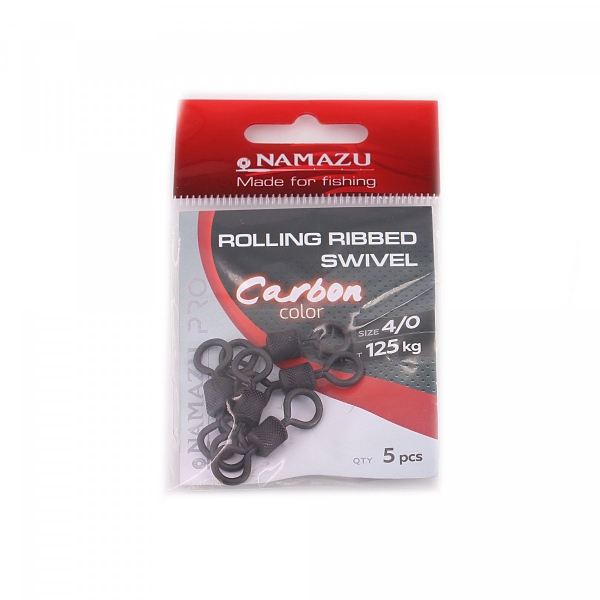 Вертлюг Namazu Pro ROLLING RIBBED SWIVEL, латунь, цв. Carbon, р. 4/0, test-125 кг (уп. 5 шт.), NP-FT-RRS4/0C