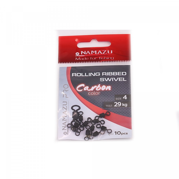 Вертлюг Namazu Pro ROLLING RIBBED SWIVEL, латунь, цв. Carbon, р. 4, test-29 кг (уп. 10 шт.), NP-FT-RRS4C