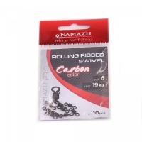 Вертлюг Namazu Pro ROLLING RIBBED SWIVEL, латунь, цв. Carbon, р. 6, test-19 кг (уп. 10 шт.), NP-FT-RRS6C