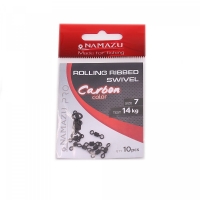 Вертлюг Namazu Pro ROLLING RIBBED SWIVEL, латунь, цв. Carbon, р. 7, test-14 кг (уп. 10 шт.), NP-FT-RRS7C