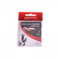 Вертлюг Namazu Pro ROLLING RIBBED SWIVEL, латунь, цв. Carbon, р. 8, test-9 кг (уп. 10 шт.), NP-FT-RRS8C