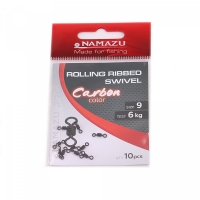 Вертлюг Namazu Pro ROLLING RIBBED SWIVEL, латунь, цв. Carbon, р. 9, test-6 кг (уп. 10 шт.), NP-FT-RRS9C
