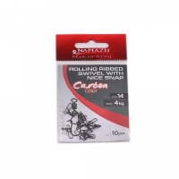 Вертлюг с застежкой Namazu Pro ROLLING RIBBED SWIVEL WITH NICE SNAP, цв. Carbon, р. 14, test-4 кг, к, NP-FT-RSNS14C