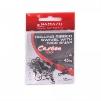 Вертлюг с застежкой Namazu Pro ROLLING RIBBED SWIVEL WITH NICE SNAP, цв. Carbon, р. 4, test-43 кг, к, NP-FT-RSNS4C