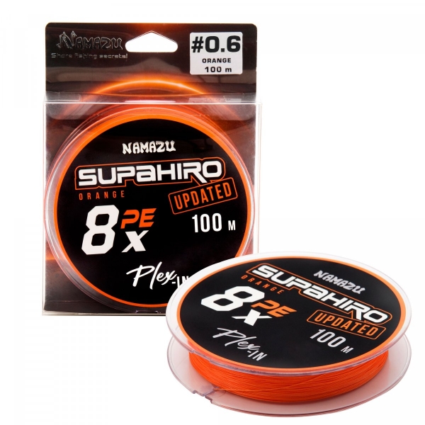 Шнур плетеный Namazu "Supahiro" 8Х, L-100 м, d-0,12 мм, test-5,5 кг, оранжевый, NSH100-8X-0,12