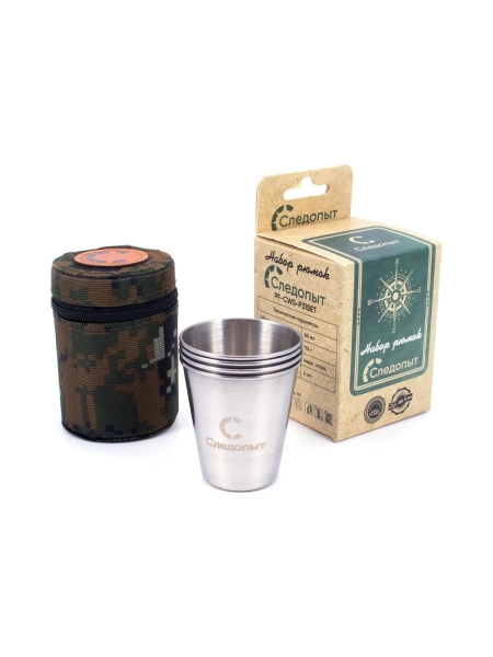 Рюмка "СЛЕДОПЫТ" 60 мл в тубе из oxford camo pixel, рюмки без оплетки, 4 шт, PF-CWS-P31SET