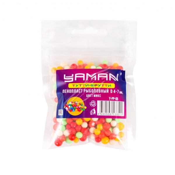 Пенопласт рыболовный Yaman Тутти-фрутти, d 4-7 мм, цв. микс (уп. 250 шт), Y-PP-05