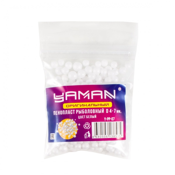 Пенопласт рыболовный Yaman, d 4-7 мм, цв. белый (уп. 250 шт), Y-PP-07