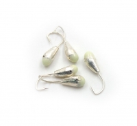 Мормышка "ЯМАН" капля с отв.,цв.SILVER PLATED, с фосф. пяткой, d 4, вес 0,45 г (уп. 5 шт.), Я-МР0147