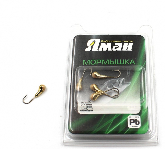 Мормышка "ЯМАН" уралка с отв.,цв.GOLD PLATED, с фосф. пяткой, d 4, вес 0,5 г (уп. 5 шт.), Я-МР0180