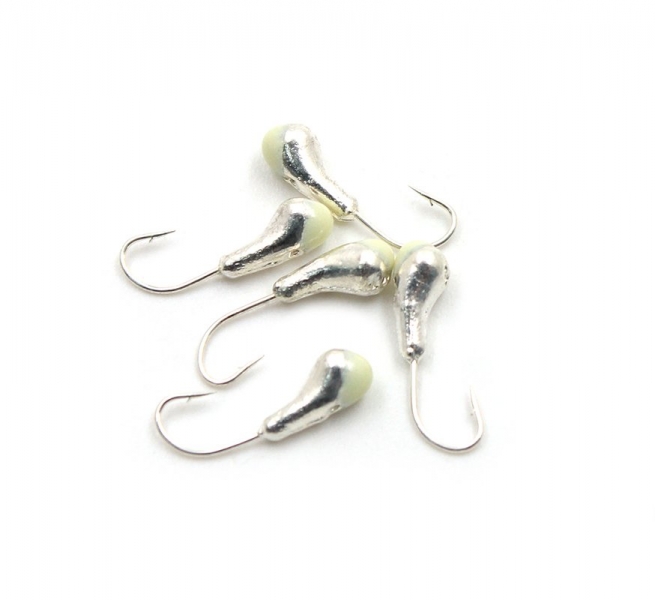 Мормышка "ЯМАН" уралка с отв.,цв.SILVER PLATED, с фосф. пяткой, d 5, вес 1,0 г (уп. 5 шт.), Я-МР0186